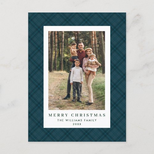 Photo Retro Christmas Plaid Greeting Holiday Postcard