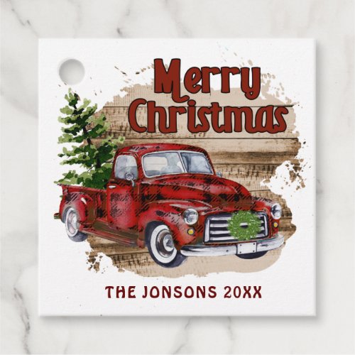 PHOTO Retro Classic Rustic Christmas Red Truck Favor Tags