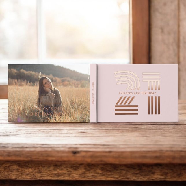 Photo Retro Elegant Pink Birthday Foil Guest Book (Creator Uploaded)