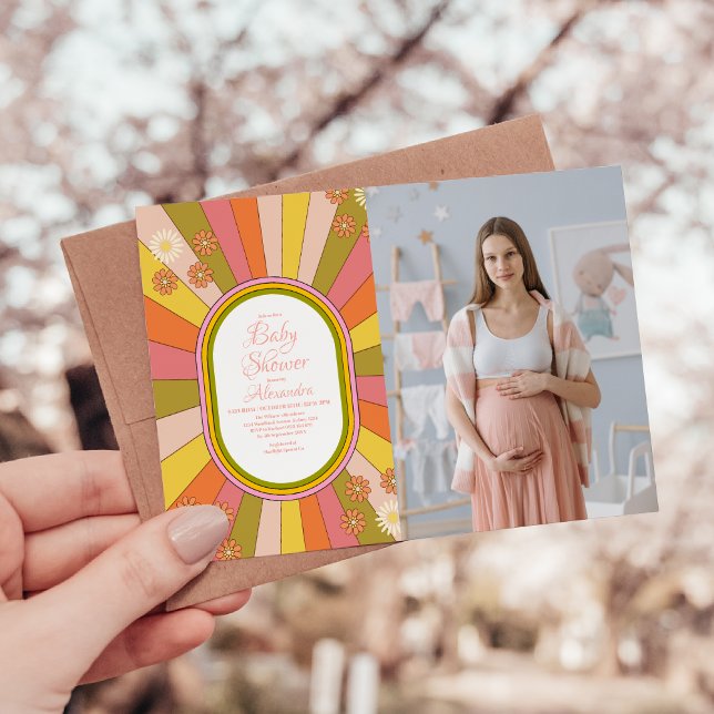 Photo Retro Groovy 70's Themed  Baby Shower Invitation (Creator Uploaded)