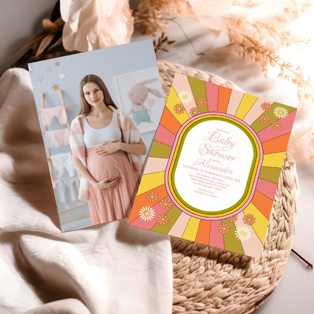 Photo Retro Groovy 70's Themed  Baby Shower Invitation (Creator Uploaded)