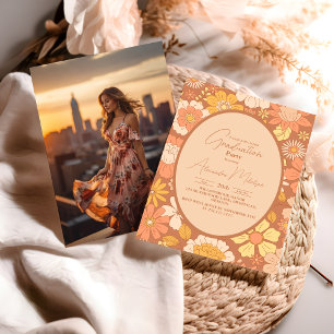 Photo Retro Groovy 70's Themed Graduation Invitation