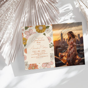 Photo Retro Groovy 70's Themed Graduation Invitation