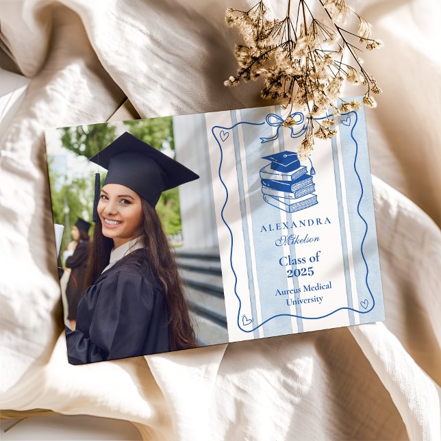 Photo Retro Hand Drawn Blue Graduation Announcement (Creator Uploaded)