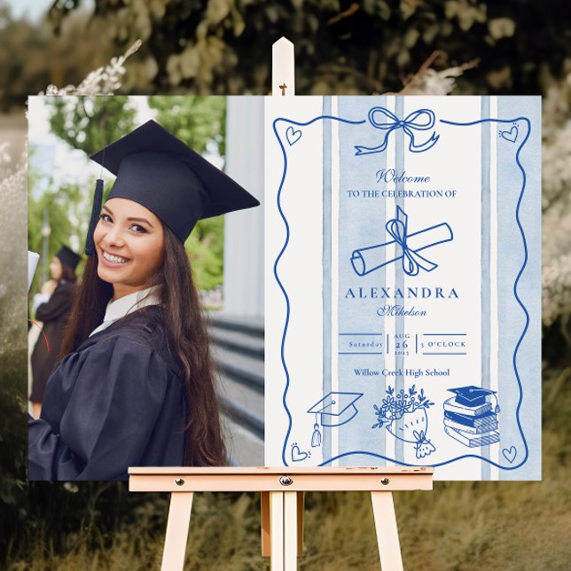 Photo Retro Hand Drawn Blue Graduation Foam Board (Creator Uploaded)