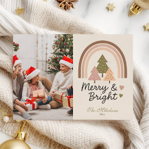 Photo Retro Neutral Rainbow Merry & Bright Holiday Card