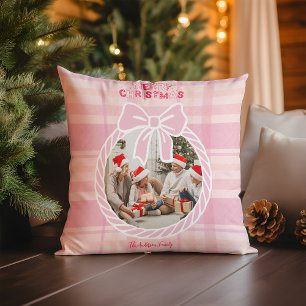 Photo Retro Pink Plaid Whimsical Holiday Throw Pillow