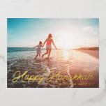 Photo Retro Script Happy Hanukkah Foil Holiday Postcard<br><div class="desc">Retro style script font "Happy Hanukkah" in real foil. Add a message or more photos to the back side. Choose from gold,  silver or rose gold foil</div>