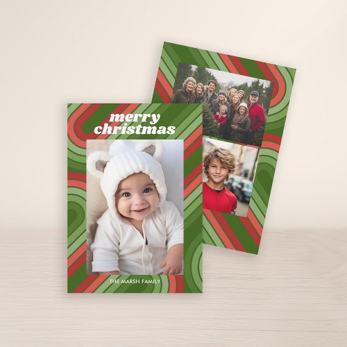 Photo Retro Stripes _ Red Green Funky Holiday Card