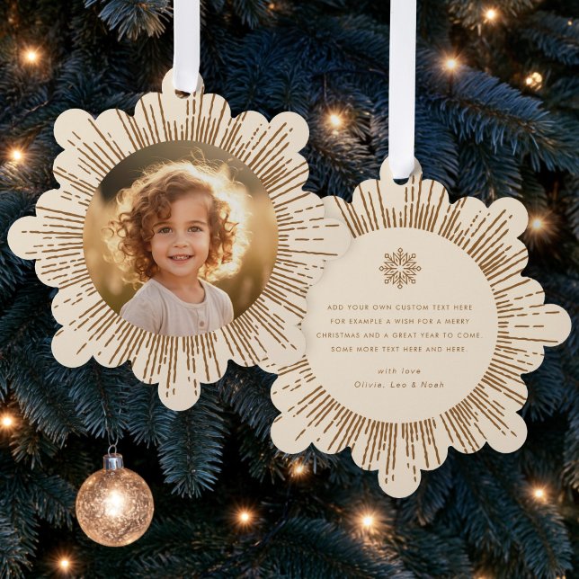 Photo retro sunburst cream snowflake Christmas Ornament Card (Photo retro sunburst cream snowflake Christmas Ornament Card)