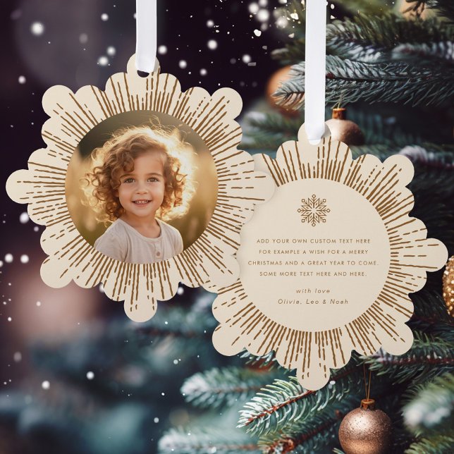 Photo retro sunburst cream snowflake Christmas Ornament Card (Photo retro sunburst cream snowflake Christmas Ornament Card)