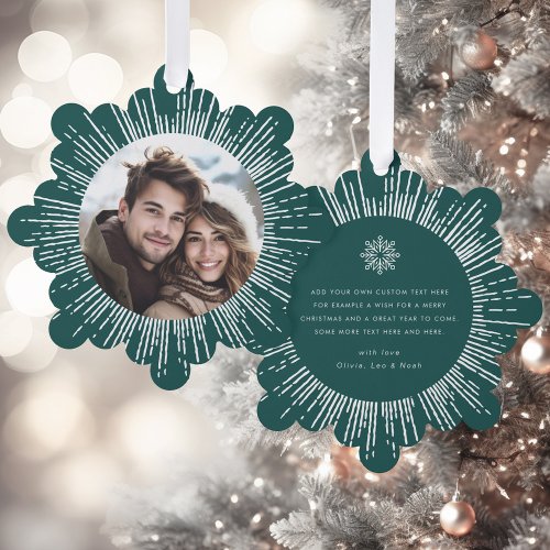 Photo retro sunburst pine green Christmas Ornament Card