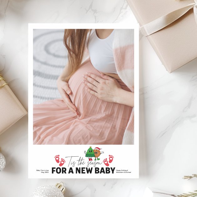 Pregnancy christmas card - Pink Dramatic personalized gifts for you Photo retro tis the season pregnancy announcement
