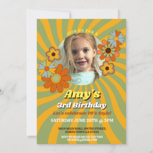 Photo Retro Vintage 1970s Seventies Green Girls Invitation