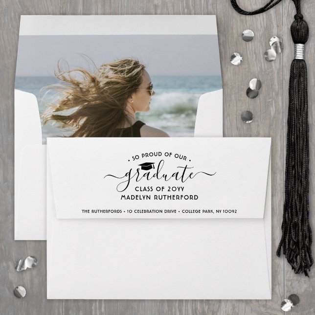 Photo & Return Address Black & White Graduation Envelope (Creator Uploaded)