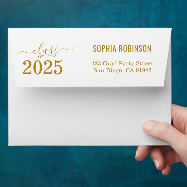 Photo & Return Address Gold Typography Graduation Envelope (Hand)