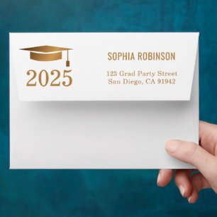 Photo & Return Address Gold Typography Graduation Envelope