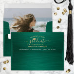 Photo & Return Address Green and Gold Graduation Envelope<br><div class="desc">Add an elegant touch to graduation announcements and invitations with custom photo-lined green, gold and white return address envelopes. All wording on this template is simple to customize and the picture is easy to remove using the Zazzle design tool. The pre-addressed design features a brushed ombre background, faux foil mortar...</div>
