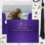 Photo & Return Address Purple and Gold Graduation Envelope<br><div class="desc">Add an elegant touch to graduation announcements and invitations with custom photo-lined purple, gold and white return address envelopes. All wording on this template is simple to customize and the picture is easy to remove using the Zazzle design tool. The pre-addressed design features a brushed ombre background, faux foil mortar...</div>