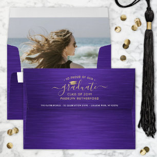 Photo & Return Address Purple and Gold Graduation Envelope