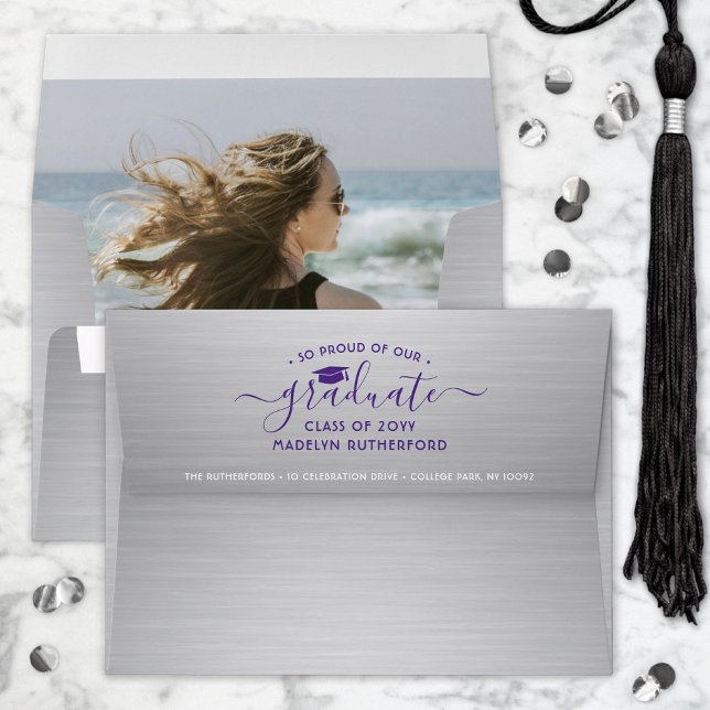Photo & Return Address Purple and White Graduation Envelope (Creator Uploaded)