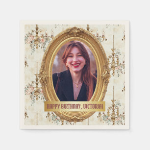 Photo Rococo Soft Renaissance Gold Birthday Party  Napkins
