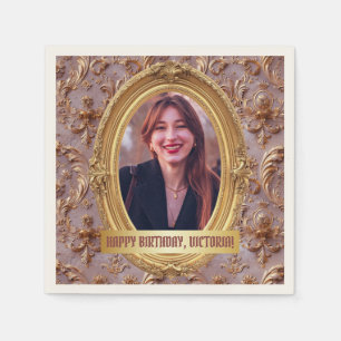 Photo Rococo Soft Renaissance Gold Birthday Party Napkins