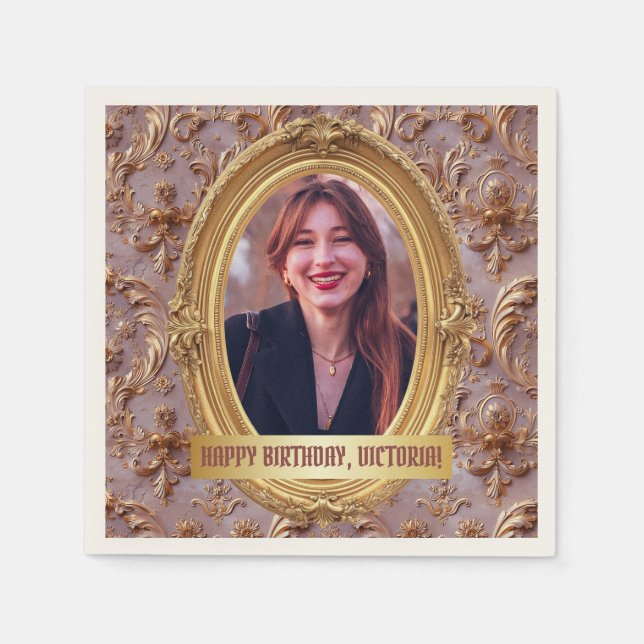 Photo Rococo Soft Renaissance Gold Birthday Party  Napkins (Front)