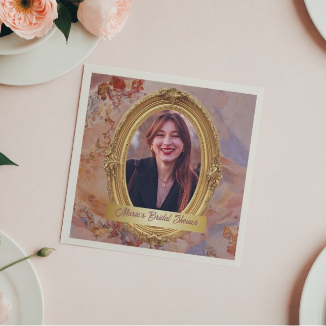Photo Rococo Soft Renaissance Gold Bridal Shower Napkins (Creator Uploaded)