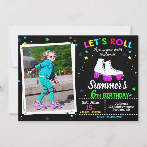 Photo Roller skate birthday invitation Sk8 party