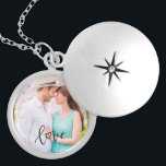 Photo Romantic Handwritten Love Overlay Locket Necklace<br><div class="desc">Create your own photo locket - a lovely romantic gift, perfect for Valentine's Day, engagement, Mothers Day or just because! "love" is hand lettered with a heart in place of the 'o' and sits as a text overlay on your photo. The photo template is set up ready for you to...</div>