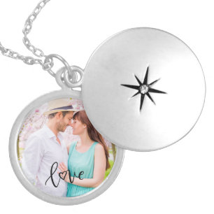 Photo Romantic Handwritten Love Overlay Locket Necklace