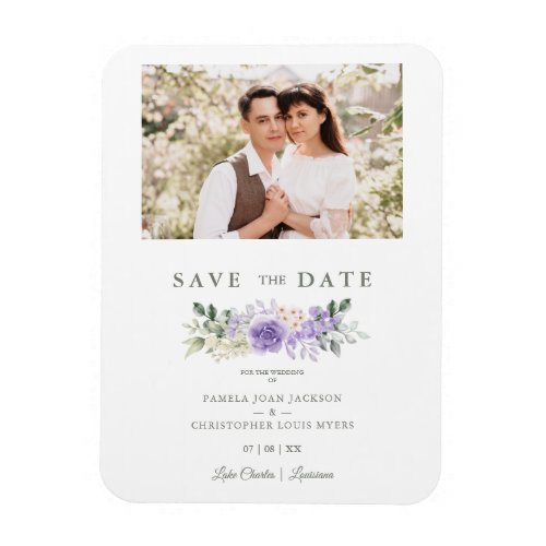 Photo Romantic Purple Shades Roses Wreath Wedding Magnet