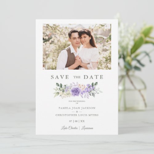 Photo Romantic Purple Shades Roses Wreath Wedding Save The Date