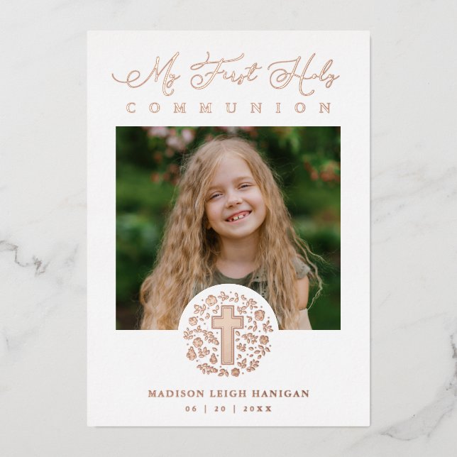 Photo Romantic Real Rose Gold Floral Wreath Foil Invitation (Front)