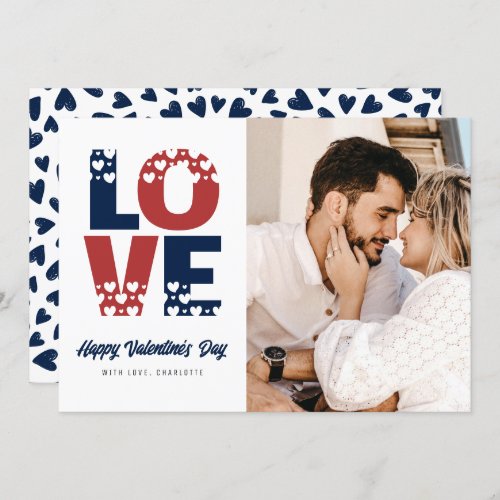 Photo Romantic Red Blue Hearts Valentines Day Holiday Card