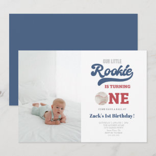 Photo Rookie Baseball Boys 1st Birthday Invitation