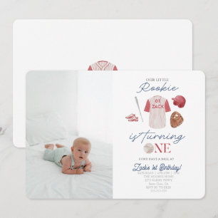 Photo Rookie Baseball Uniform Boys 1st Birthday Invitation
