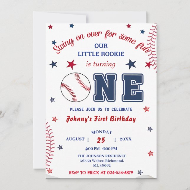 Photo Rookie Of The Year Baseball First Birthday Invitation (Front)