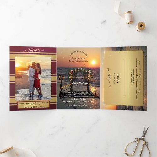 Photo Rose Arbor Beach Wedding All in One Tri_Fold Invitation