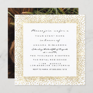 Photo Rose Bridal Shower Gold White Confetti Frame Invitation