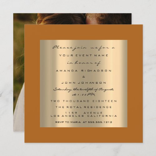 Photo Rose Engagement Wedding Faux Gold Orange Invitation