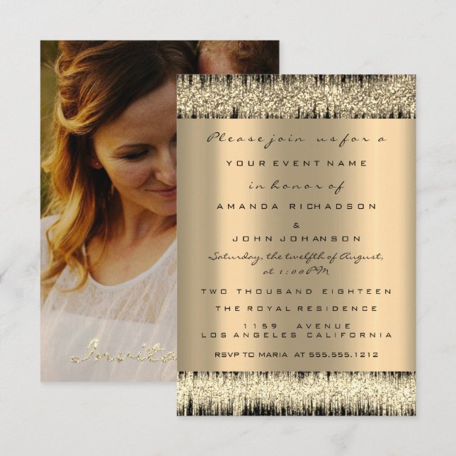 Photo Rose Engagement Wedding Faux Gold Sepia Invitation (Front/Back)