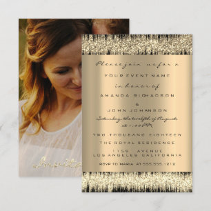 Photo Rose Engagement Wedding Faux Gold Sepia Invitation