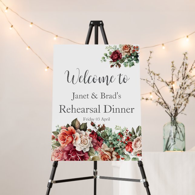  Photo Rose Floral Eucalyptus QR Code Rehearsal Foam Board (In Situ (Stand))