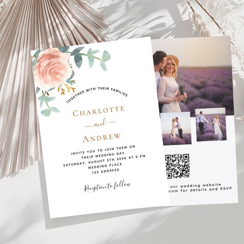 Photo rose floral photo QR RSVP luxury wedding Invitation