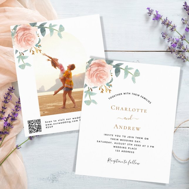 Photo rose floral photo QR RSVP wedding invitation (Creator Uploaded)