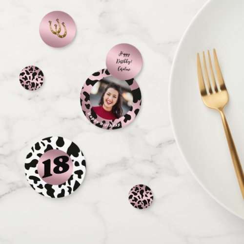 Photo  Rose Gold Black Cow Spots with Horseshoe Confetti