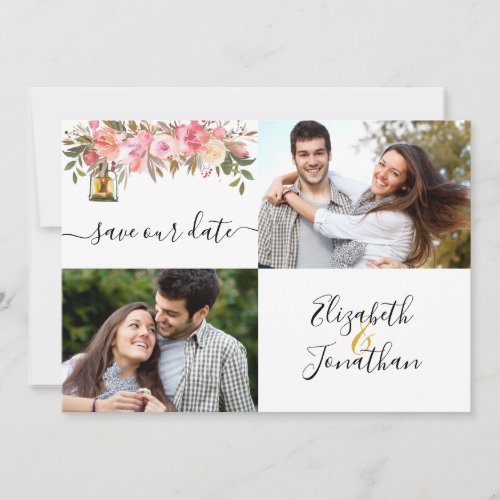 Photo Rose Gold Coral Floral Save Our Date Save Th Save The Date