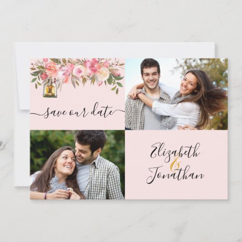 Photo Rose Gold Coral Floral Save Our Date Save The Date